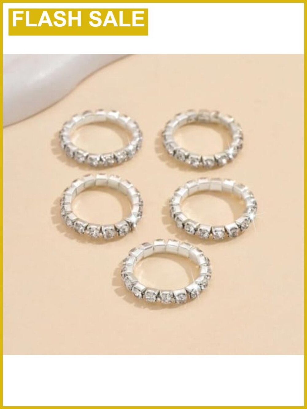 Rhinestone Stretch Stackable Rings Set Silver CZ Pave Stacking Rings - Picture 5 of 6